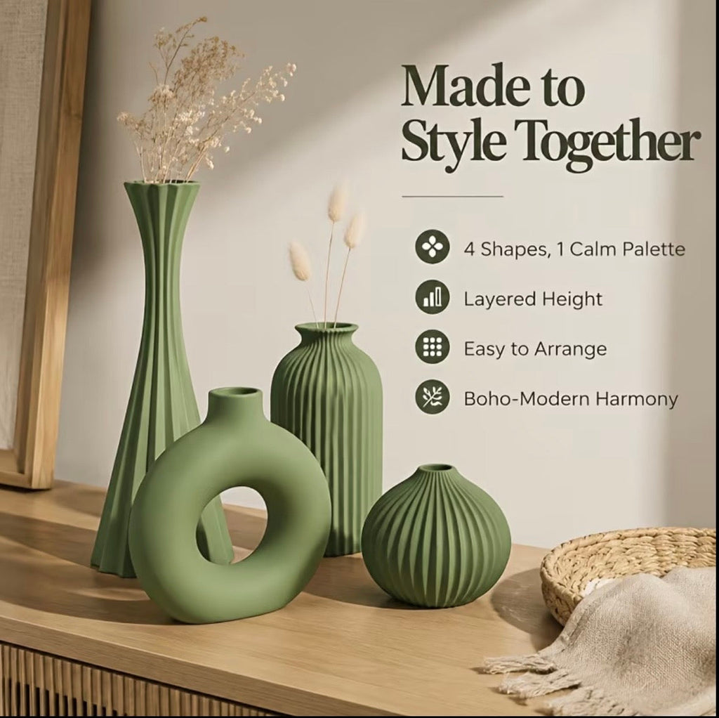 Artisan Green Vase Collection – Set of 4