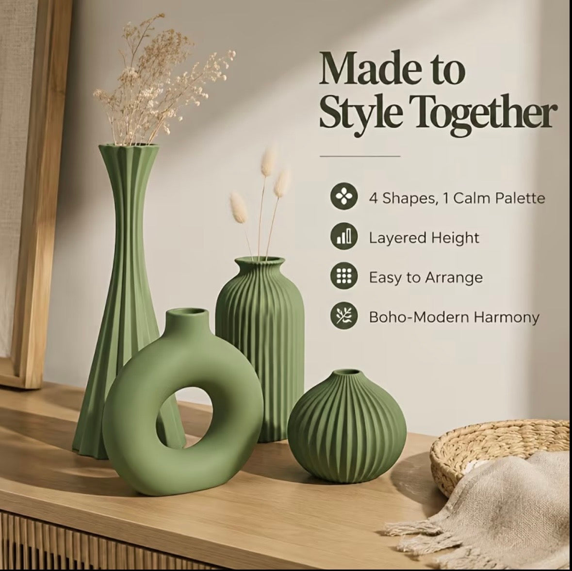 Artisan Green Vase Collection – Set of 4